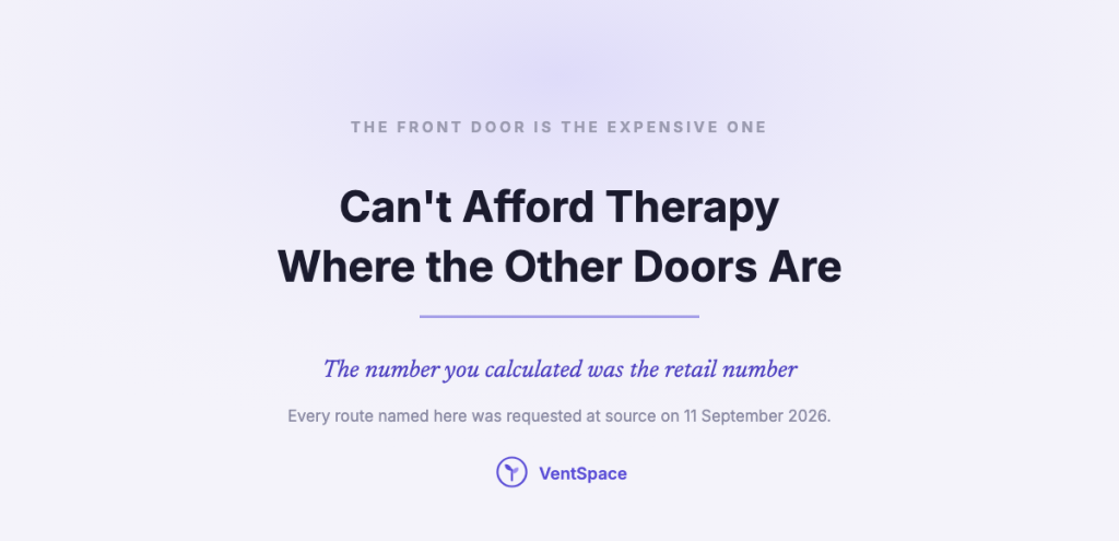 A title card reading Can't Afford Therapy, where the other doors are, with a note that the number most people calculate is the retail number.
