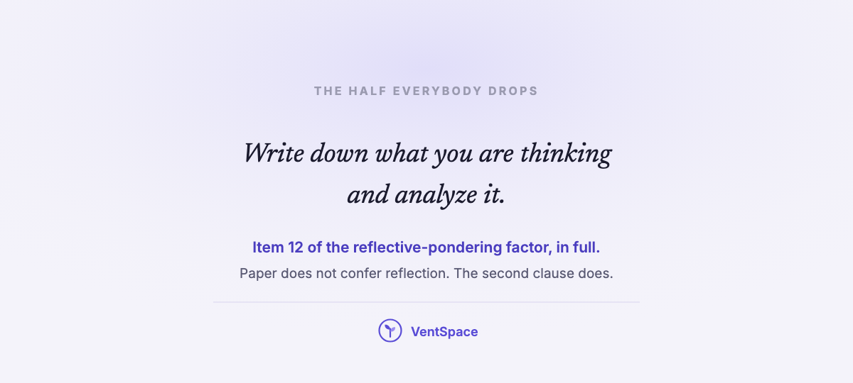 A lavender field carrying the full text of item twelve, write down what you are thinking and analyze it, with a note that paper does not confer reflection and the second clause does.