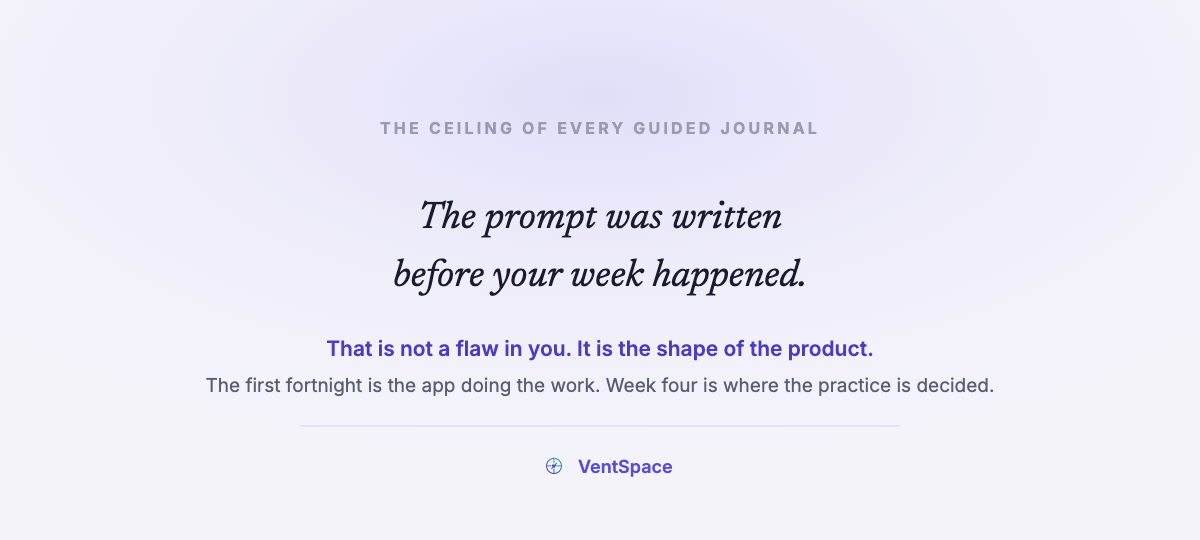 A lavender field carrying the lines the prompt was written before your week happened, with a note that this is the shape of the product rather than a flaw in the reader.