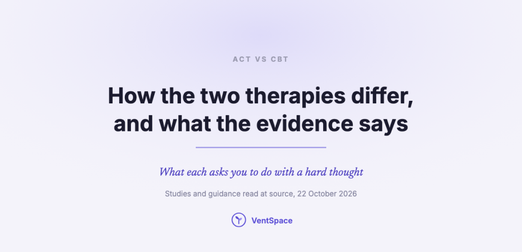 A title card reading ACT vs CBT, how the two therapies differ, for someone deciding between two therapy offers.