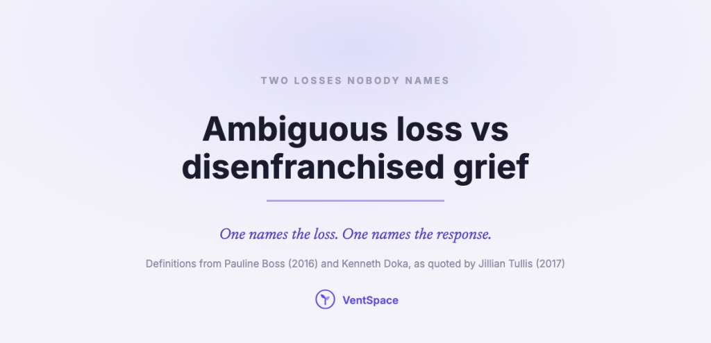 A title card reading ambiguous loss vs disenfranchised grief: one names the loss, one names the response.
