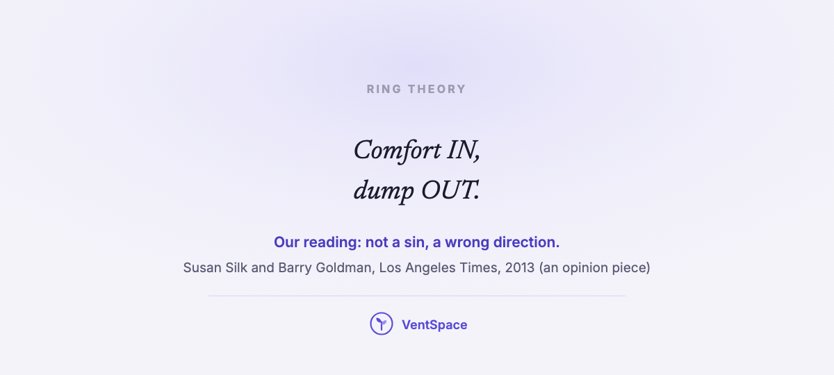 A lavender card reading comfort in, dump out, with the line not a sin, a wrong direction.