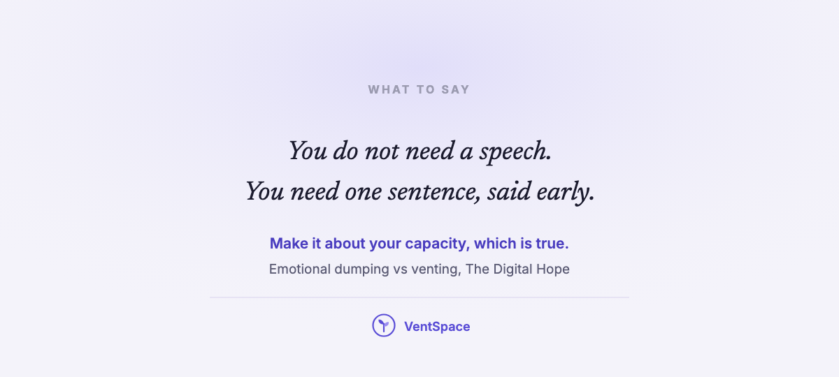 A lavender card reading you do not need a speech, you need one sentence, said early.