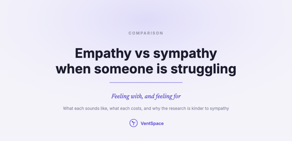 A title card reading empathy vs sympathy when someone is struggling, with the line feeling with, and feeling for.