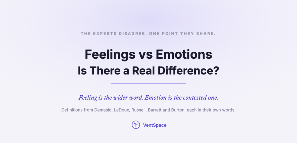 Title card reading Feelings vs Emotions, is there a real difference, with the line that feeling is the wider word and emotion the contested one.