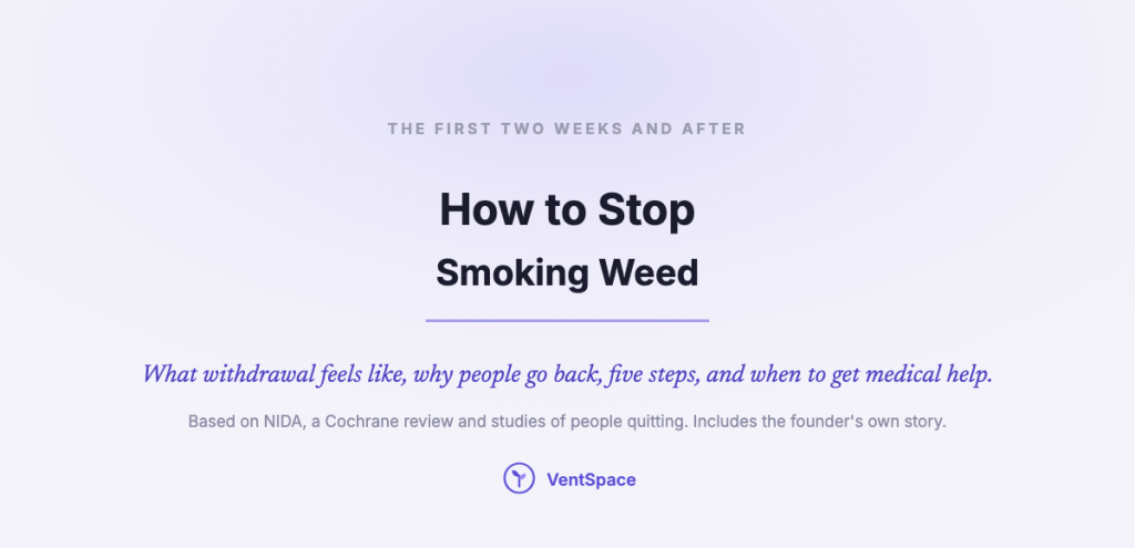 Title card reading How to Stop Smoking Weed, with a line about withdrawal, five steps and when to get medical help.