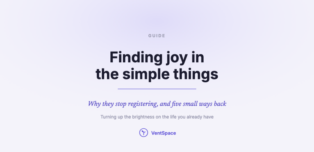 A title card reading finding joy in the simple things, why they stop registering and five small ways back.