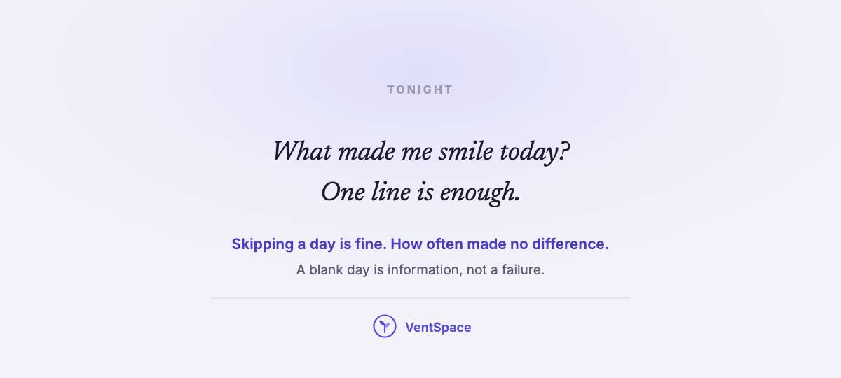 A card reading what made me smile today, one line is enough, a blank day is information, not a failure.
