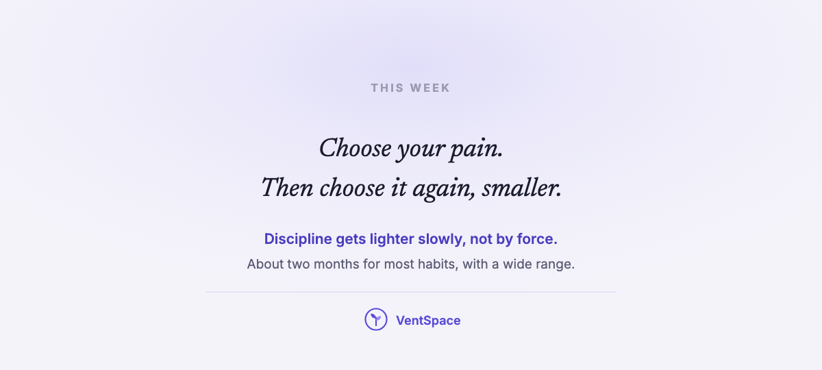 A card reading choose your pain, then choose it again, smaller, discipline gets lighter slowly.