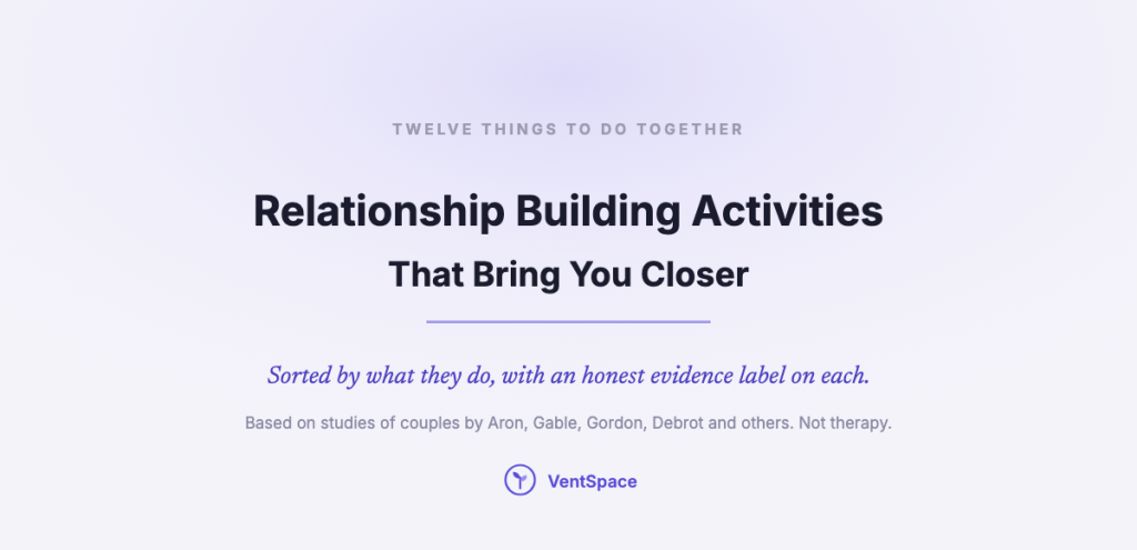 Title card reading Relationship Building Activities, 12 things to do together that bring you closer.