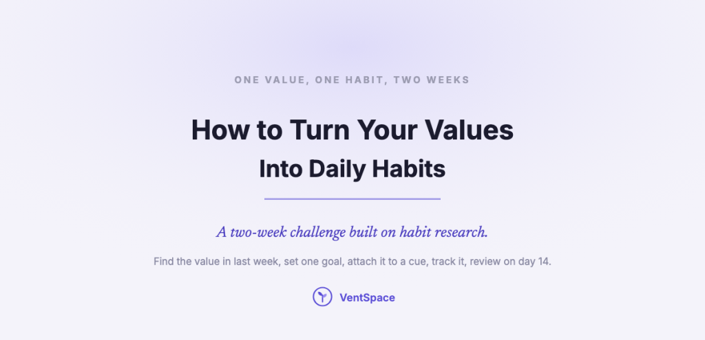 Title card reading How to Turn Your Values Into Daily Habits, a two-week challenge built on habit research.